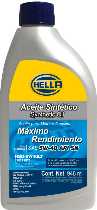 HSO5W40LT – HELLA ACEITE SYNTHETIC OIL 5W40 LT. PARA MOTOR A DIESEL Y GASOLINA