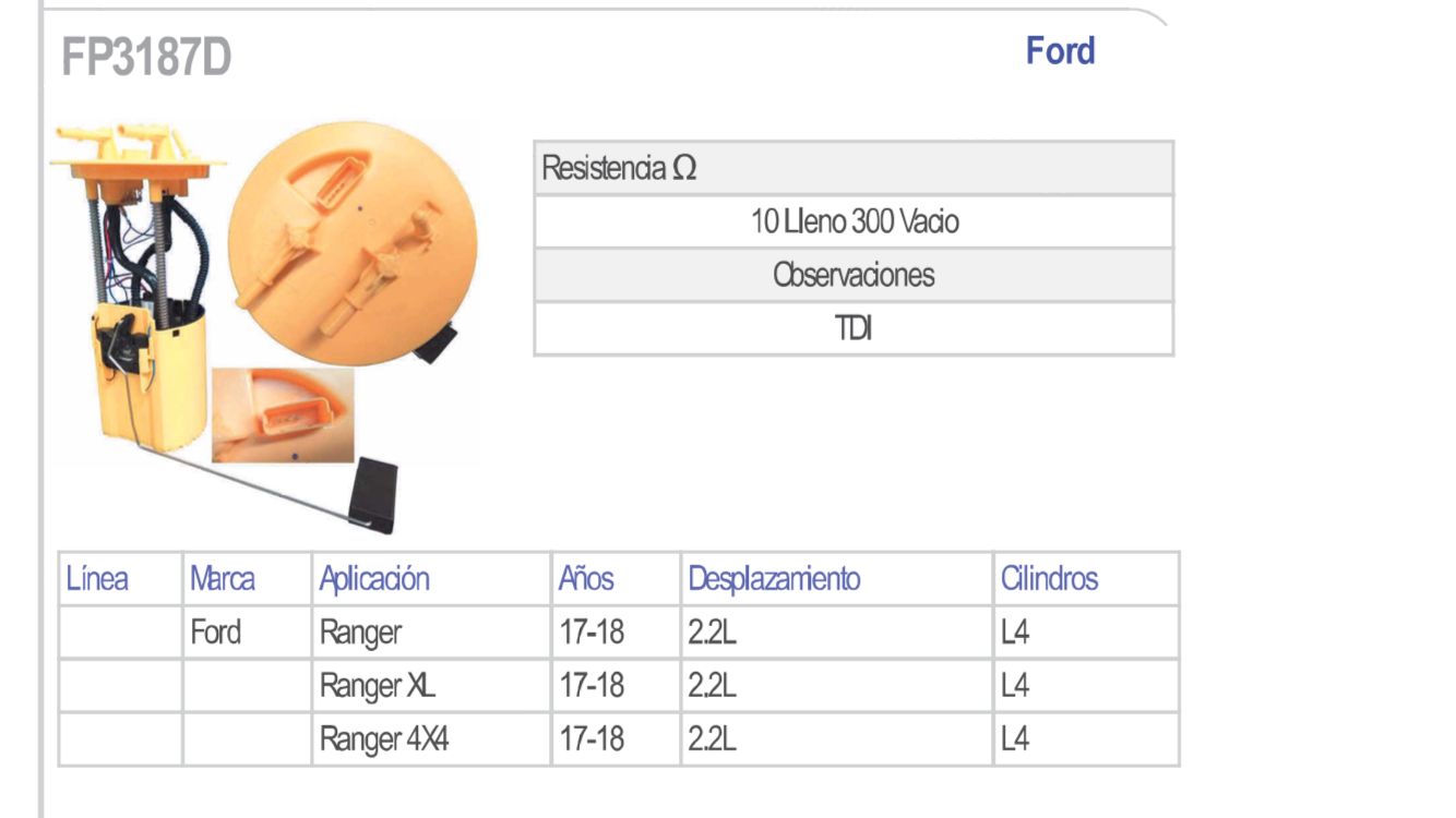 BOMBA COMBUSTIBLE RANGER ,XL,4X4. 2017/2018 2.2 L4 TDI