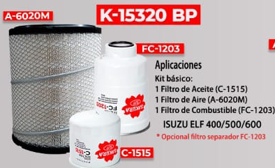 KIT DE FILTROS  ISUZU ELF 400/500/600 (C-1515,A-6020M,FC-1203)