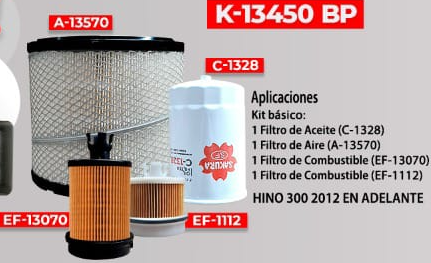 KIT DE FILTROS HINO 300 2012 EN ADELANTE (C-1328,A-13570,EF-13070,EF-1112)